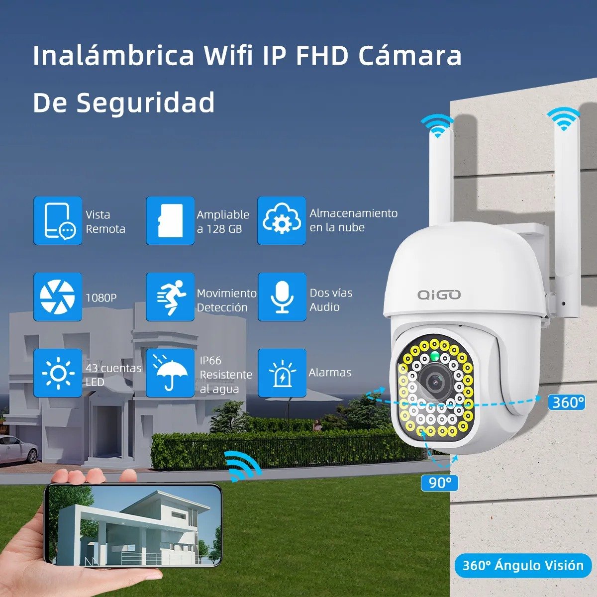 Cámara de Seguridad Wifi para Exteriores marca Qigo con 45% de DESCUENTO
