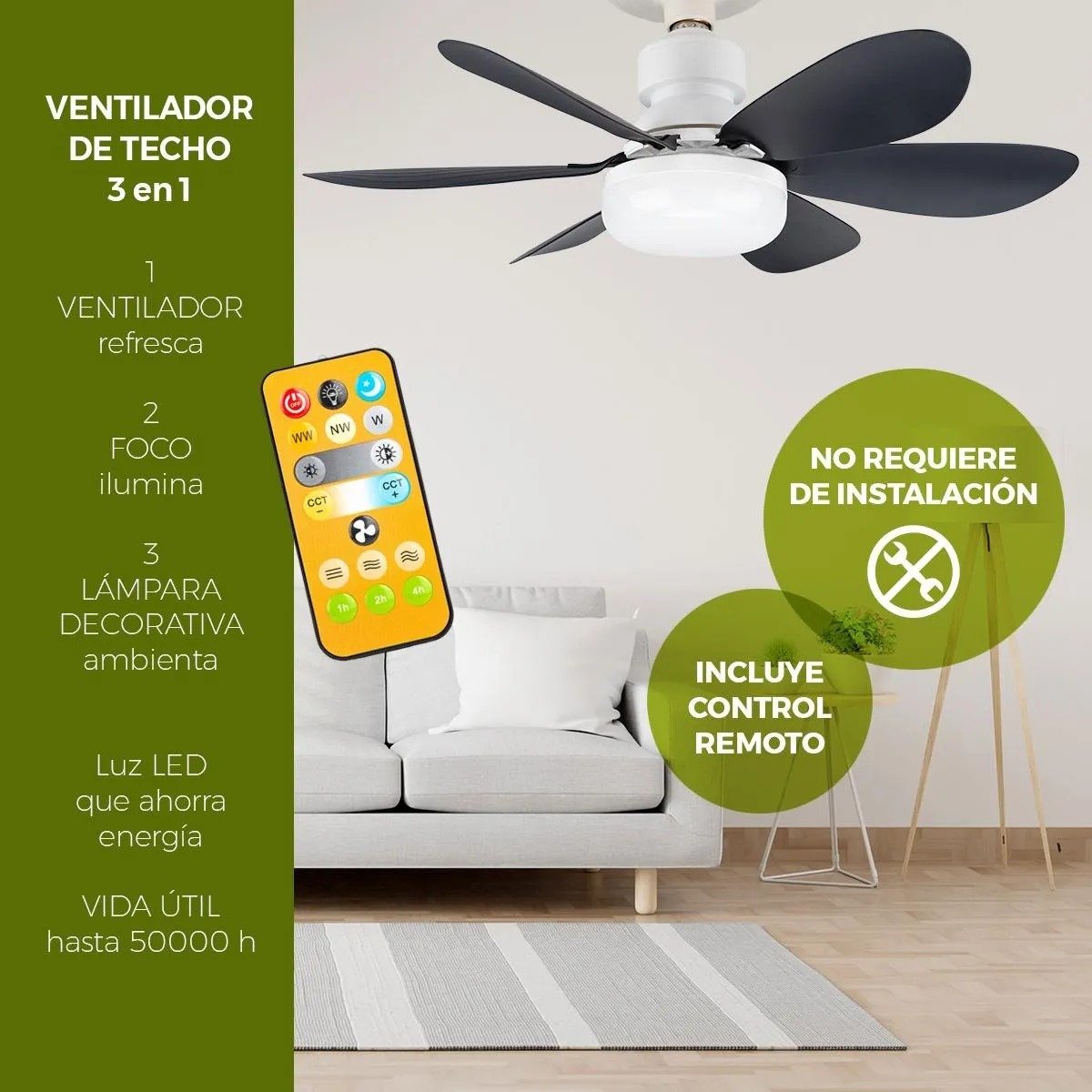 Ventilador Abanico de Techo tipo Lámpara marca Flor con 40% de DESCUENTO