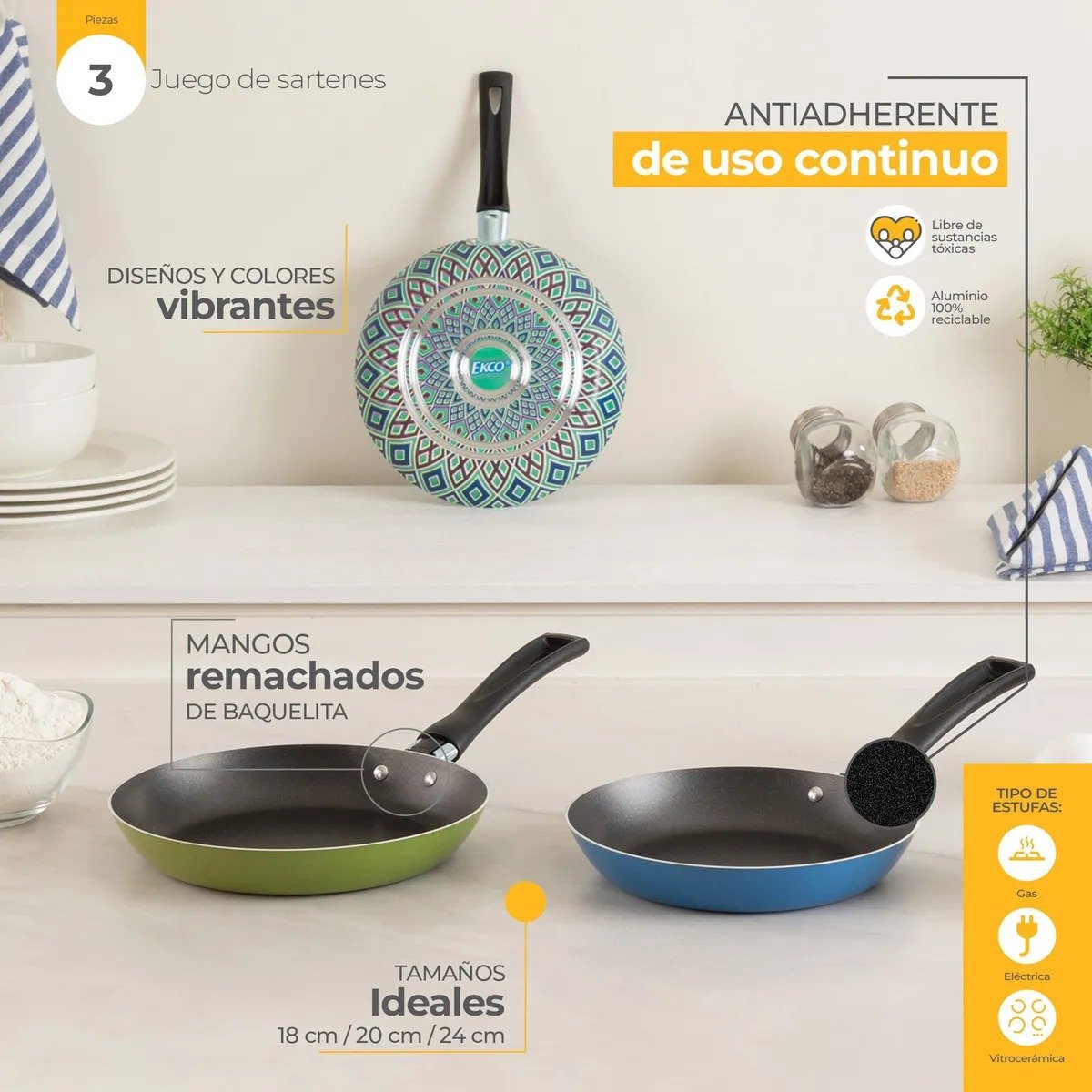 juego de sartenes ekco de aluminio con antiadherente con 38% de descuento juego de sartenes ekco de aluminio con antiadherente con 38% de descuento