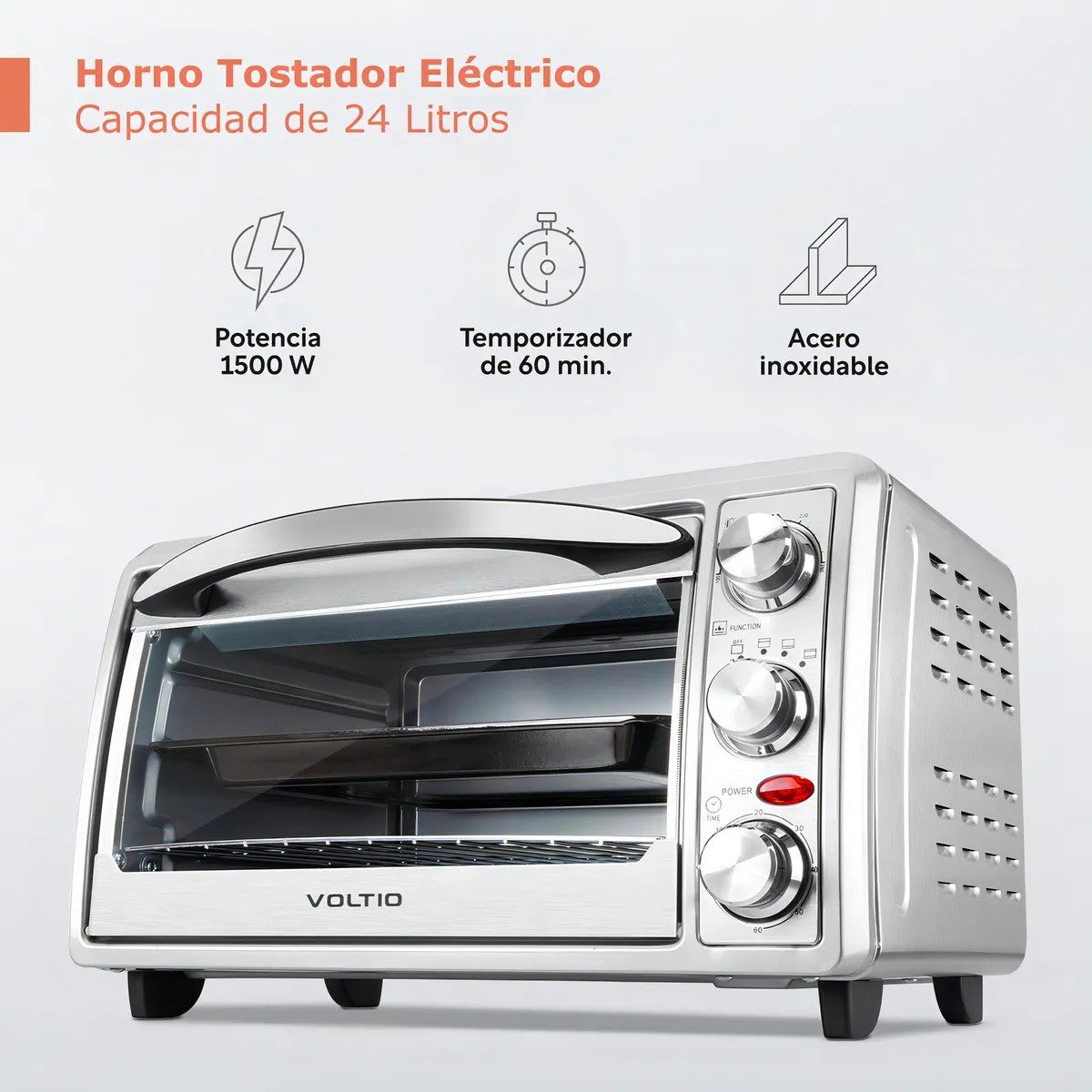 Horno Eléctrico Tostador de Mesa Voltio de Acero Inoxidable con 55% de DESCUENTO