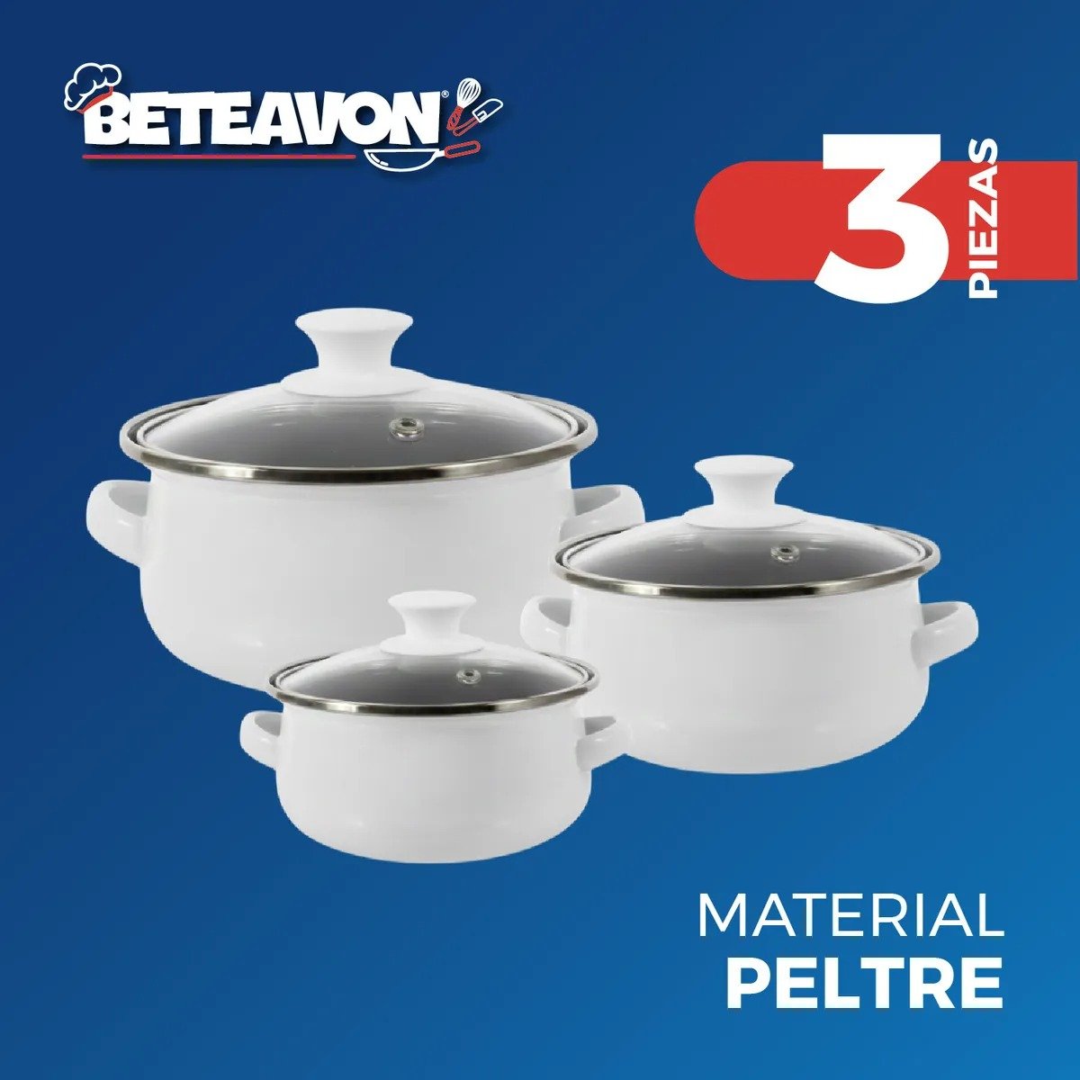 Juego de 3 Ollas de Peltre Beteavon con 50% de DESCUENTO