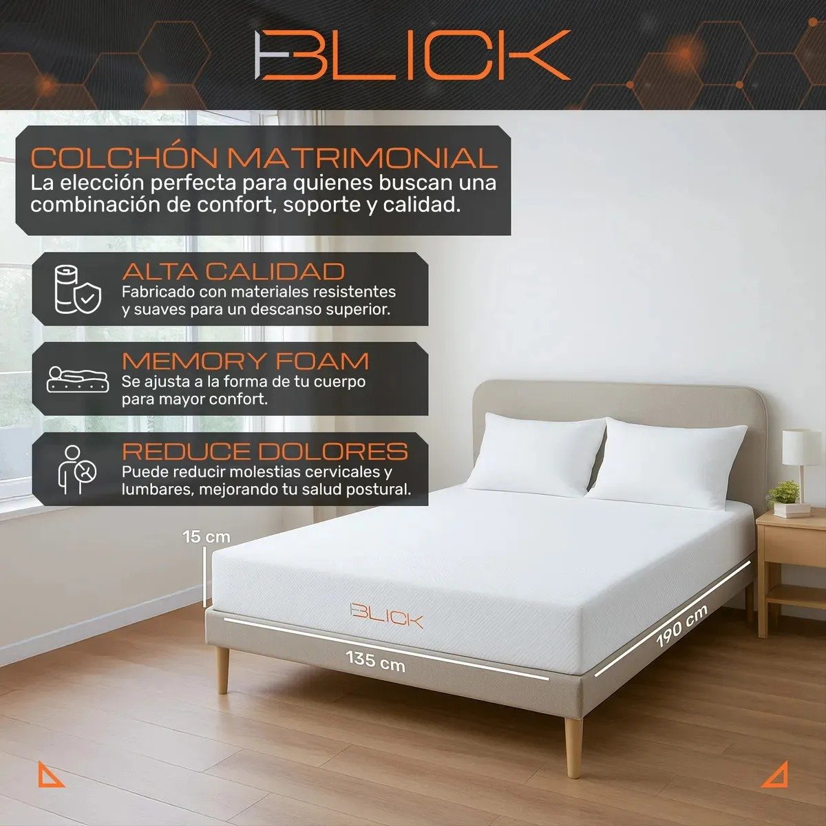 Colchón Matrimonial Ergonómico Blick con Memory Foam con 36% de DESCUENTO